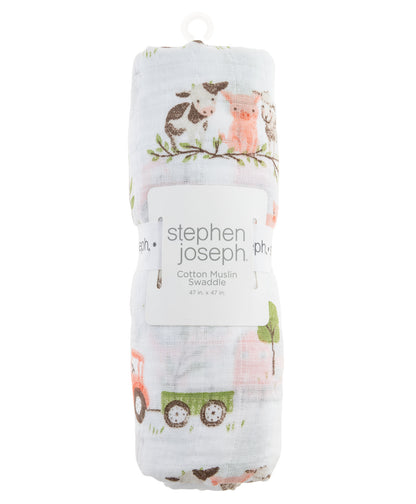 Stephen Joseph Baby Blanket-100% Cotton Muslin-Farm-For Infants