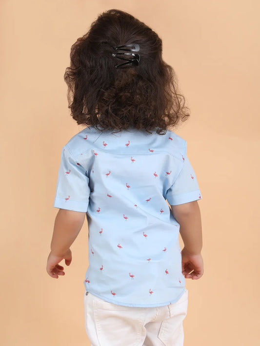Polka Tots Light Blue Shirt-Flamingo-Cotton-For Infants