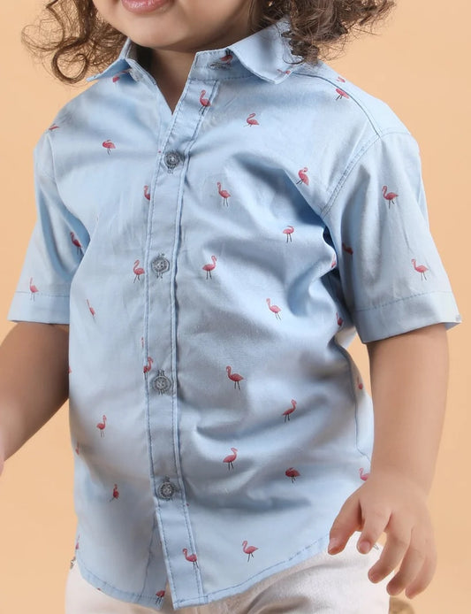 Polka Tots Light Blue Shirt-Flamingo-Cotton-For Infants