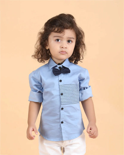 Polka Tots Light Blue Shirt-Solid-Cotton-For Infants