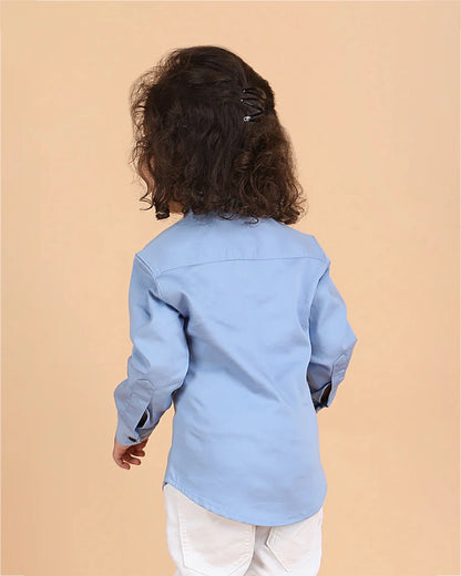 Polka Tots Light Blue Shirt-Solid-Cotton-For Infants