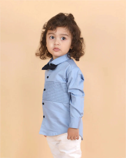 Polka Tots Light Blue Shirt-Solid-Cotton-For Infants