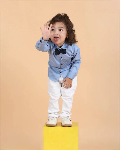 Polka Tots Light Blue Shirt-Solid-Cotton-For Infants