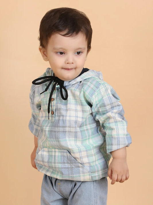 Polka Tots Off White Shirt-Checks-Cotton-For Infants