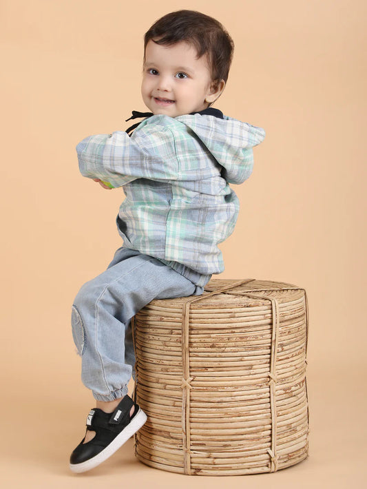 Polka Tots Off White Shirt-Checks-Cotton-For Infants