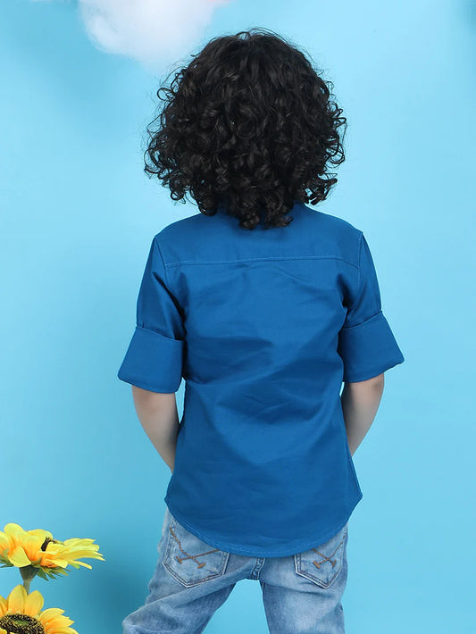 Polka Tots Blue Shirt-Stud-Cotton-For Infants