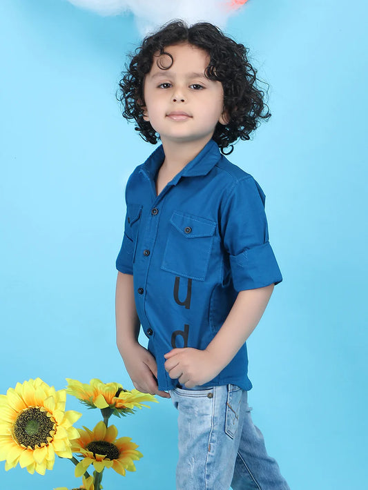 Polka Tots Blue Shirt-Stud-Cotton-For Infants
