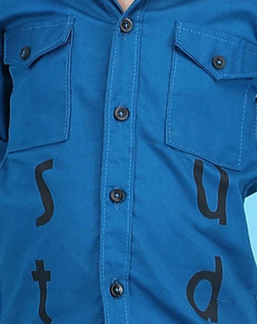 Polka Tots Blue Shirt-Stud-Cotton-For Infants