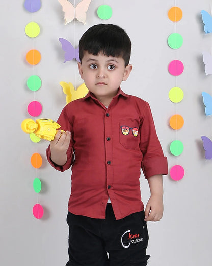 Polka Tots Maroon Shirt-Sunset-Cotton-For Infants