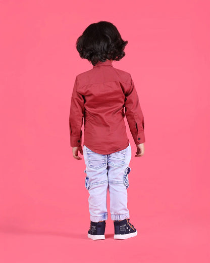 Polka Tots Maroon Shirt-Sunset-Cotton-For Infants