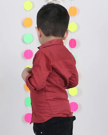 Polka Tots Maroon Shirt-Sunset-Cotton-For Infants