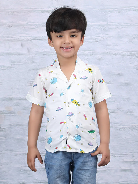 Polka Tots White Shirt-Space-Cotton-For Infants