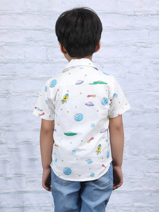 Polka Tots White Shirt-Space-Cotton-For Infants