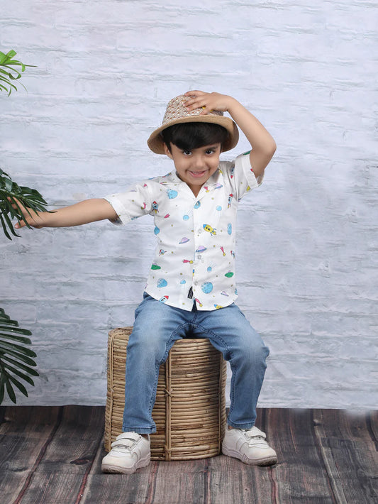 Polka Tots White Shirt-Space-Cotton-For Infants