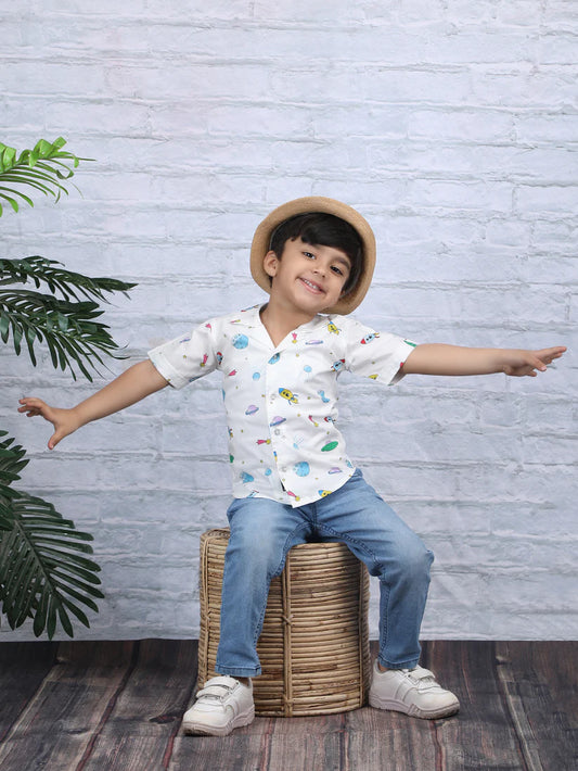 Polka Tots White Shirt-Space-Cotton-For Infants