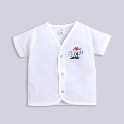 Polka Tots White Jhabla-I love my papa, Little sunshine and Elephant-Cotton-Pack of 3-For Infants