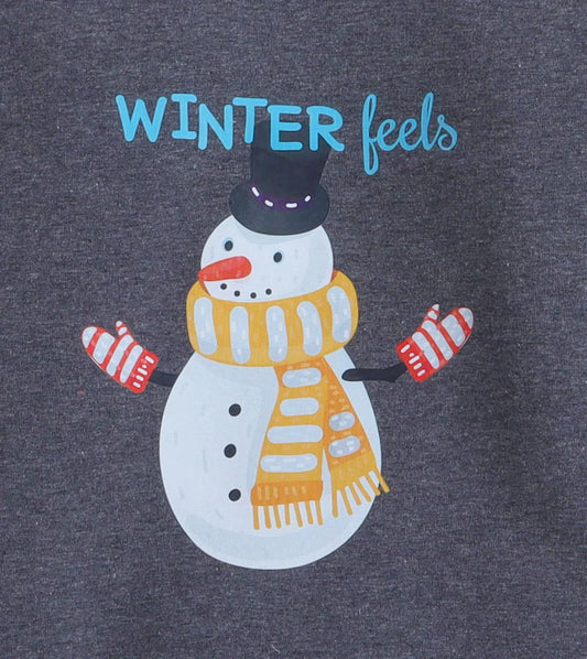 Polka Tots Dark Grey Winter Wear Sweatshirt-Winter Feels Snowman-Cotton-For Infants