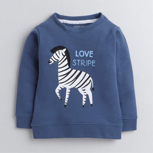 Polka Tots Blue Winter Wear Sweatshirt-Zebra Love Stripe-Cotton-For Infants