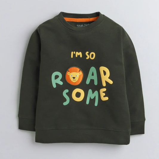 Polka Tots Army Green Winter Wear Sweatshirt-Roarsome-Cotton-For Infants