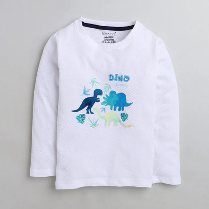 Polka Tots White T-shirt-Dinosaur-Cotton-For Infants