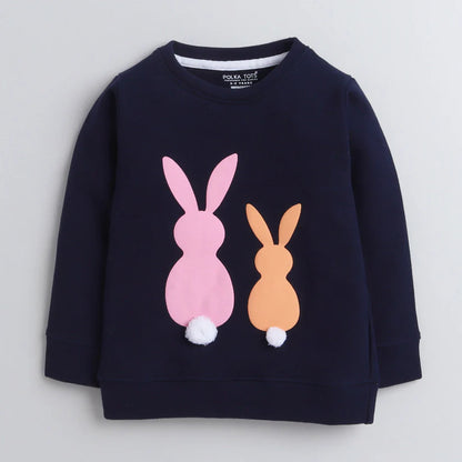 Polka Tots Navy Blue Winter Wear Sweatshirt-Bunny-Cotton-For Infants