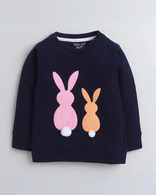 Polka Tots Navy Blue Winter Wear Sweatshirt-Bunny-Cotton-For Infants