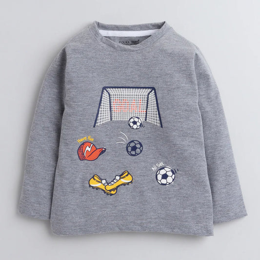 Polka Tots Grey T-shirt-Football-Cotton-For Infants