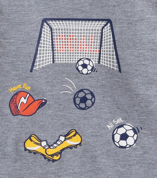 Polka Tots Grey T-shirt-Football-Cotton-For Infants