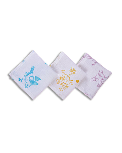 Kaarpas Organic Cotton Muslin Wash Cloth-Adorable Animals-Pack of 3-For Infants