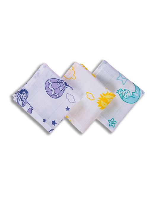 Kaarpas Organic Cotton Muslin Wash Cloth-Into The Sky-Pack of 3-For Infants