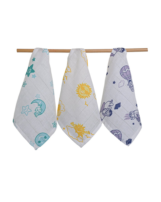 Kaarpas Organic Cotton Muslin Wash Cloth-Into The Sky-Pack of 3-For Infants