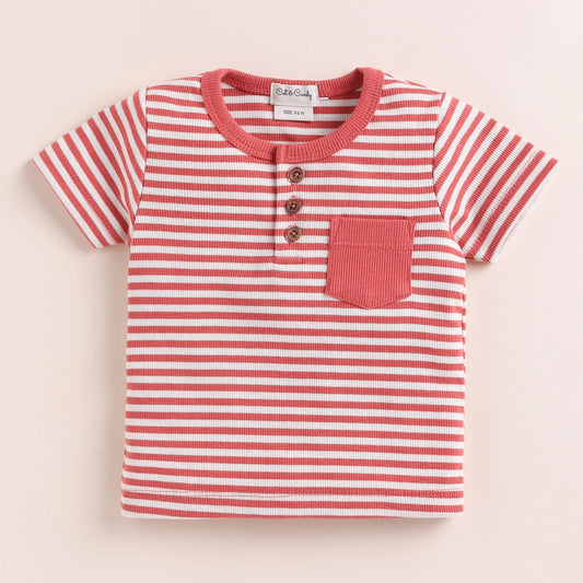 Cot & Candy Baby Peach Pink Coord Set-Berry Stripe-Organic Cotton-For Infants