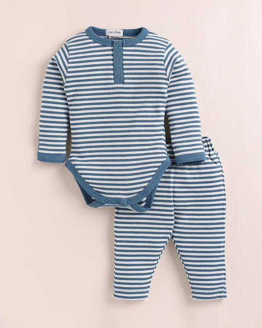 Cot & Candy Baby Blue Coord Set-Teal Stripe-Organic Cotton-For Infants