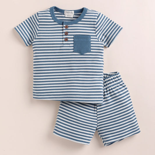 Cot & Candy Baby Blue Coord Set-Teal Stripe-Organic Cotton-For Infants