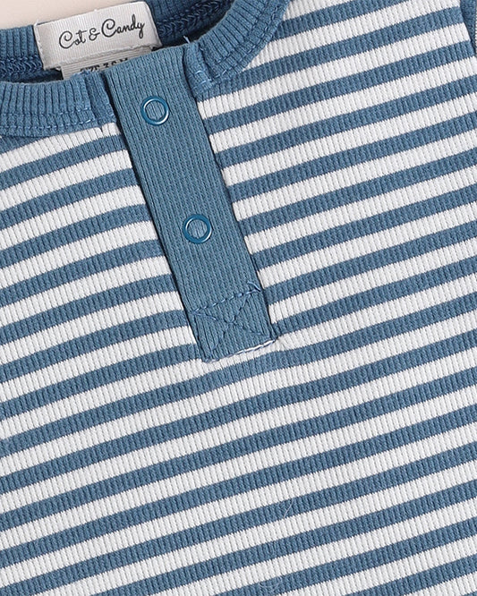 Cot & Candy Baby Blue Coord Set-Teal Stripe-Organic Cotton-For Infants