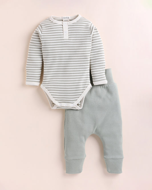 Cot & Candy Baby Grey Coord Set-Dewkist Stripe-Organic Cotton-For Infants
