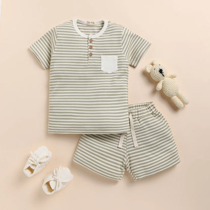 Cot & Candy Baby Grey Coord Set-Dewkist Stripe-Organic Cotton-For Infants