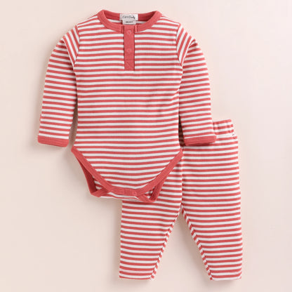 Cot & Candy Baby Peach Pink Bodysuit Set-Berry Stripe-Organic Cotton-For Infants