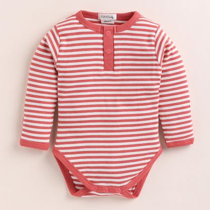 Cot & Candy Baby Peach Pink Bodysuit Set-Berry Stripe-Organic Cotton-For Infants