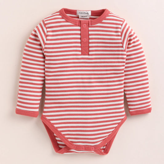 Cot & Candy Baby Peach Pink Bodysuit Set-Berry Stripe-Organic Cotton-For Infants