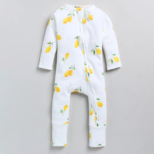 Cot & Candy Baby White & Yellow Onesie-Lemon Love-Organic Cotton-For Infants