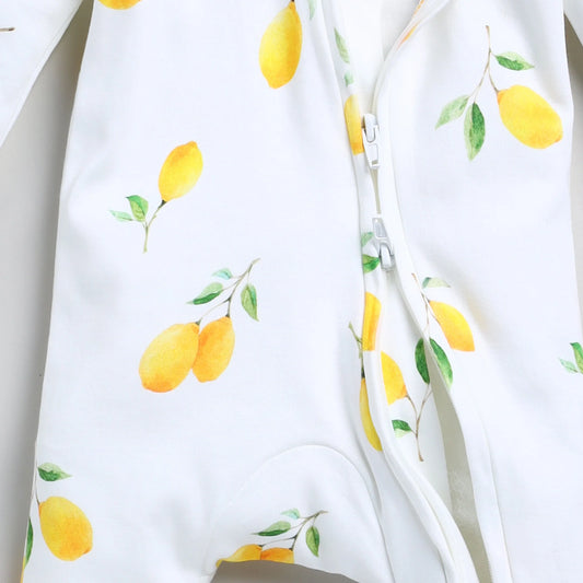 Cot & Candy Baby White & Yellow Onesie-Lemon Love-Organic Cotton-For Infants