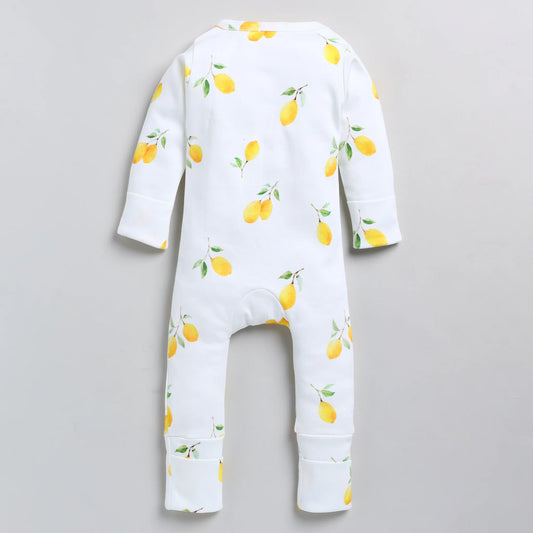 Cot & Candy Baby White & Yellow Onesie-Lemon Love-Organic Cotton-For Infants