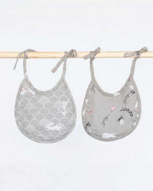 Cocoon Care Bamboo Terry Bib-With Soft Bamboo Muslin-Rabbit Farm & Grey Grove-Pack of 2-For Infants