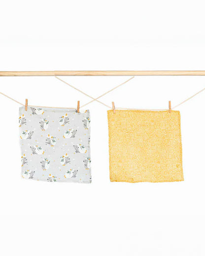 Cocoon Care Bamboo Muslin Wash Cloth-Yellow Dwelling & Hedgehog Blossoms-Pack of 2-For Infants