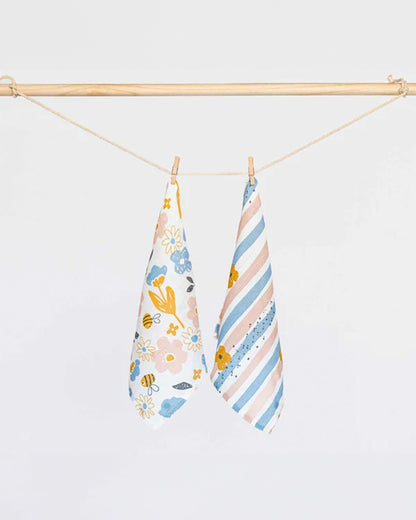 Cocoon Care Bamboo Muslin Wash Cloth-Busy Bee & Cheerful Stripes-Pack of 2-For Infants