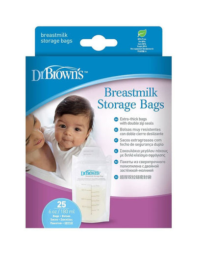 Dr. Brown's Breastmilk Storage Bags-180 ml-With Double Zipper Zeal-Self Standing Design-Pack of 25