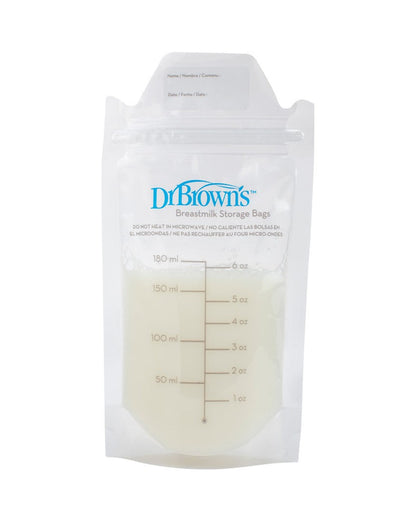 Dr. Brown's Breastmilk Storage Bags-180 ml-With Double Zipper Zeal-Self Standing Design-Pack of 25