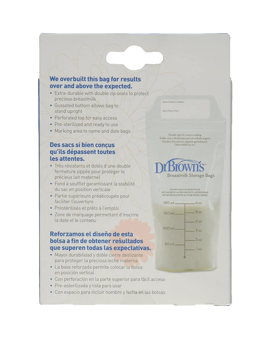 Dr. Brown's Breastmilk Storage Bags-180 ml-With Double Zipper Zeal-Self Standing Design-Pack of 25