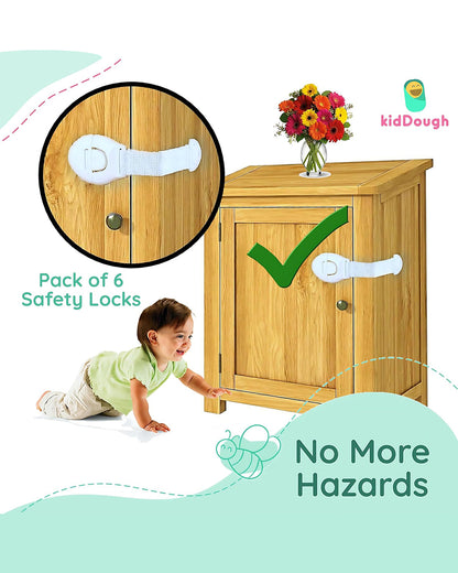 KidDough Safety Lock-Furniture Latch-Protects Child from Unexpected Opening of Cabinets & Other Drawers-White